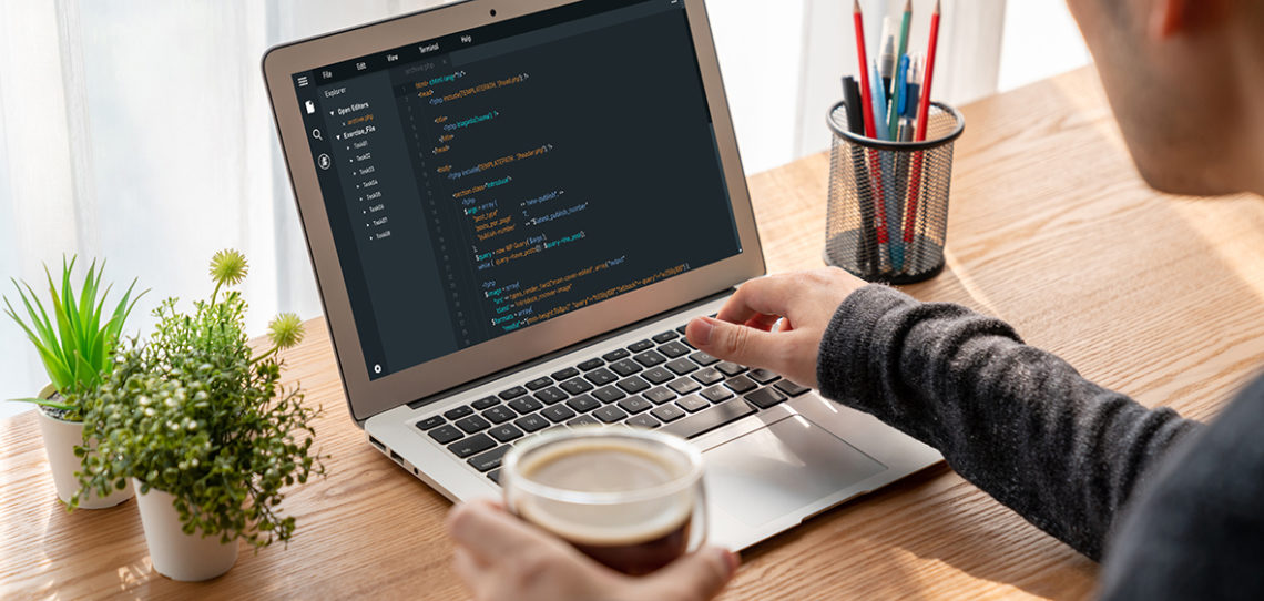 Software development programming on computer screen for modish application